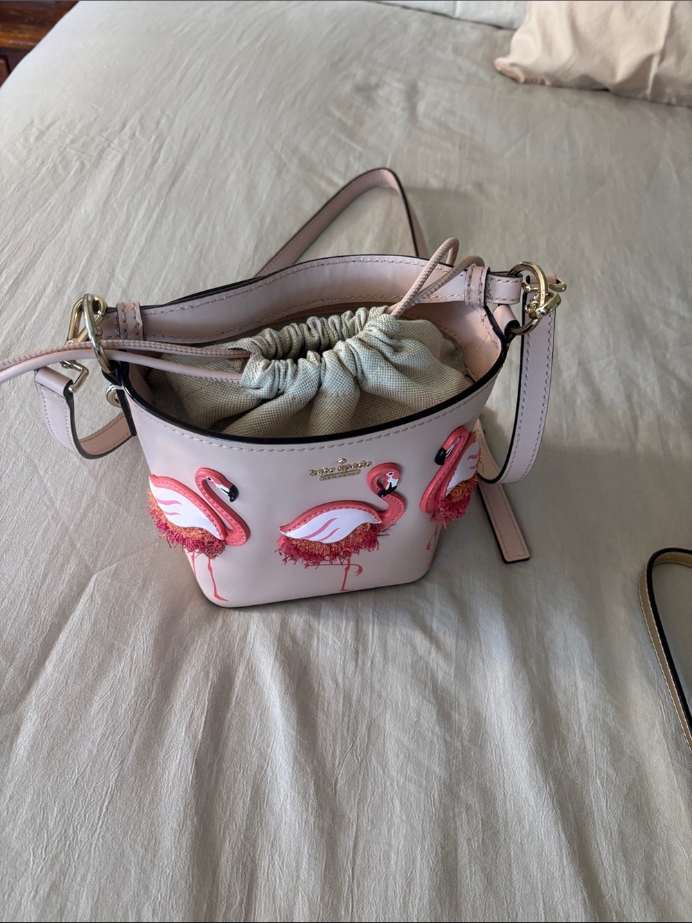 kate spade Pink Flamingo Appliqué Mini Bucket Crossbody